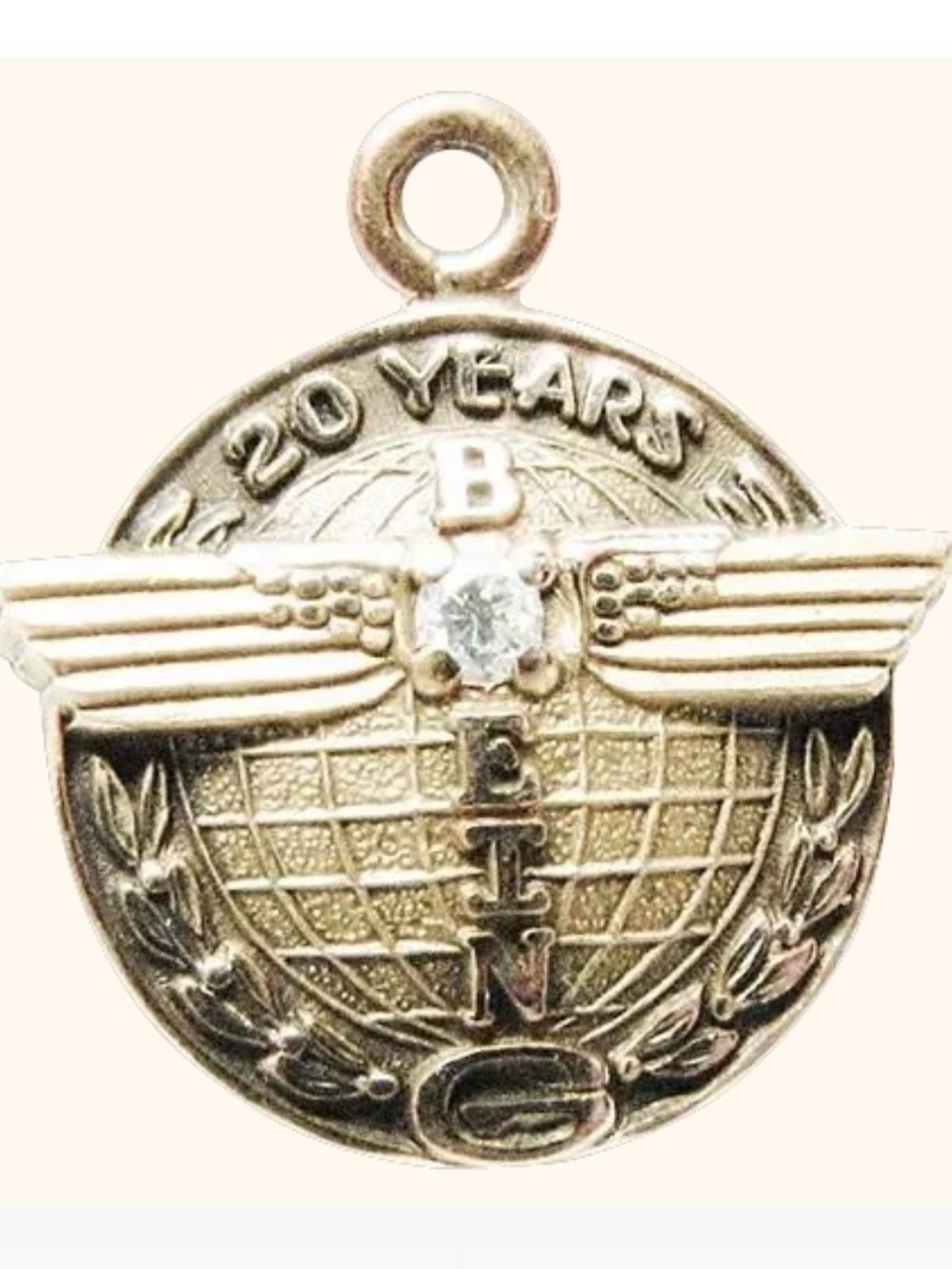 Gold Aviation '20 Years' Wing Charm Necklace Pendant
